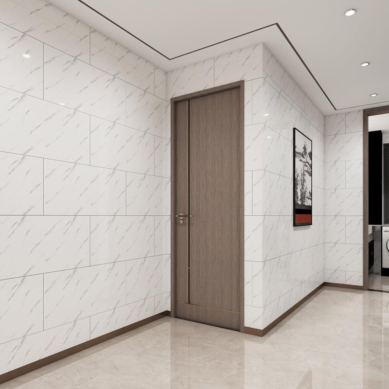 Haimin Wall Panels Peel and Stick 10 Pieces 23.6x11.8in (19.4 Sq. Ft. Coverage) Lightweight Backsplash Marble Look Tile (not Real Marble) Ideal for Kitchen Bathrooms Living Rooms Bedrooms (White-JSB) - Image 2